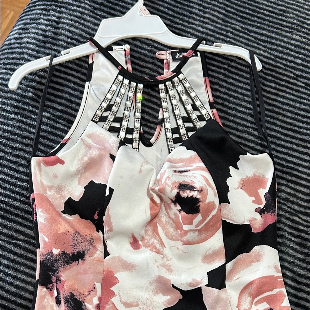 Floral Strappy Dress with Beaded Neckline